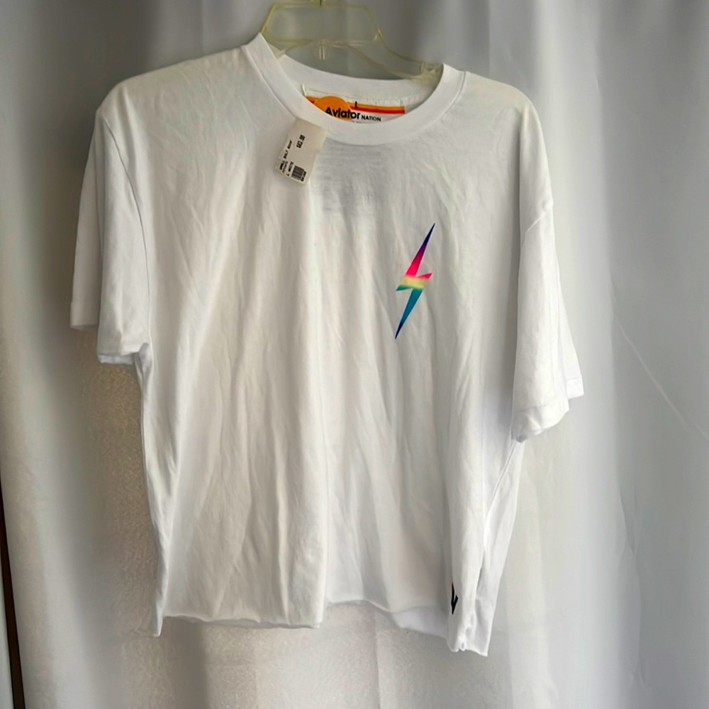 Aviator Nation white shirt with lighting bolt